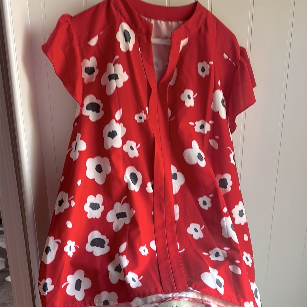 Red, White & Blue Floral  Top 4th of July